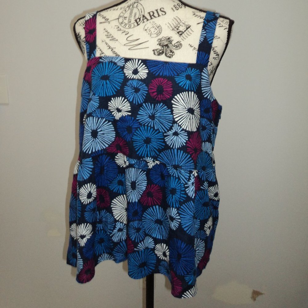 NWT Loft Women's Size 12 Sleeveless Top Linen Blend Firework Blue White Peplum